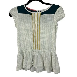 435 by Matilda Jane Cream Green Patterned Peplum Blouse Girl's Size 10 - Picture 1 of 4