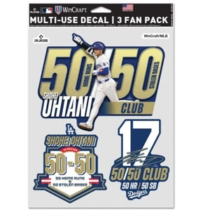 SHOHEI OHTANI 50/50 CLUB LOS ANGELES DODGERS 3-MULTI USE DECALS FAN PACK WINCRAF - Picture 1 of 1