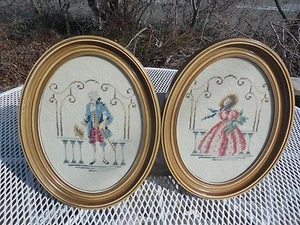 GEORGE AND MARY WASHINGTON VINTAGE NEEDLEPOINT OVAL FRAME OVAL PICTURE FRAME - Picture 1 of 12