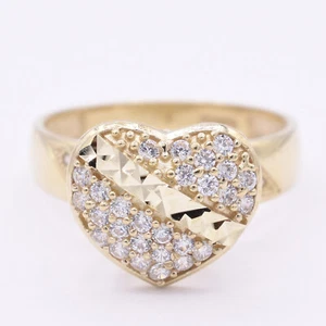 Women's Textured Heart CZ Engagement Ring Real Solid 10K Yellow Gold - Picture 1 of 5
