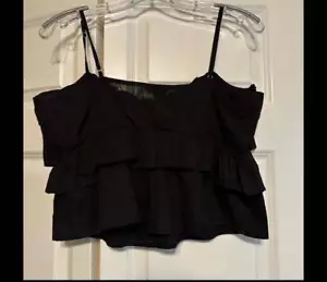 Express Jr Medium Black Ruffle Crop Camisole Top NWT - Picture 1 of 2