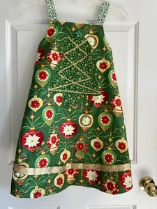 Girl's wrap around jumper, handmade, size 7/8, green, trees, ribbon trim - Picture 1 of 5