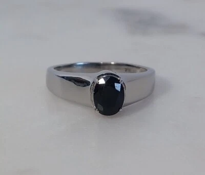 Men's Ring Size 14 Midnight Sapphire Solitaire In Stainless Steel 2.50 Ctw - Image 1 of 4