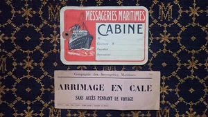 COMPAGNIE DES MESSAGERIES MARITIMES~2 ÉTIQUETTTES/LABELS~CABINE+ARRIMAGE EN CALE - Picture 1 of 7