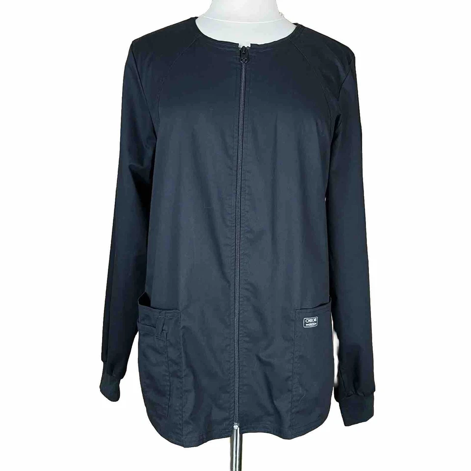 Cherokee (Size M) Workwear Women's Black Top Full Zip Long Sleeve Pockets Scrubs - Image 1 of 4