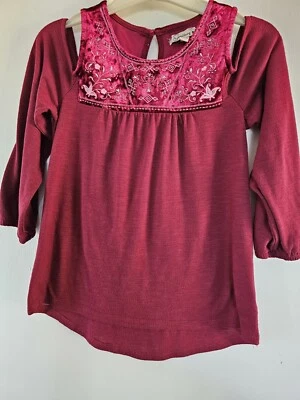 Speechless Embroidered Velveteen Deep Red 3/4 Sleeve Top-Size M-PERFECT FOR XMAS - Image 1 of 4
