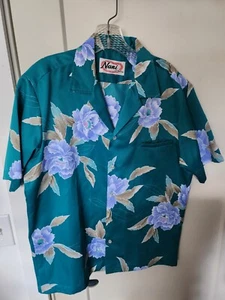 Vintage Hawaiian Shirt Nani Of Hawaii Mens Medium Polyester 1970s Blue Retro - Picture 1 of 13
