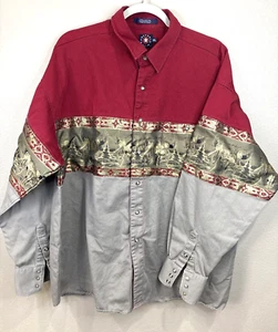 Panhandle Slim Men's Cowboy Shirt XL Pearl Snap Skull Western Red Gold Rodeo - Picture 1 of 8