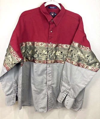 Panhandle Slim Men's Cowboy Shirt XL Pearl Snap Skull Western Red Gold Rodeo - Image 1 of 4