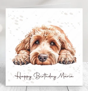 PERSONALISED GOLDEN DOODLE DOG BIRTHDAY CARD, MOTHER'S DAY, FATHER'S DAY, - Picture 1 of 13