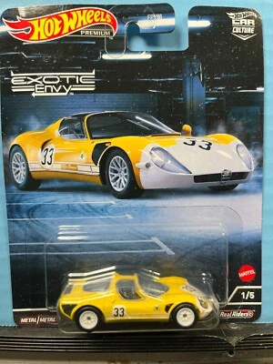 Hot Wheels Real Riders Exotic Envy 1969 Alfa Romeo 33 Stradale amarillo 1/5 Foto 1 de 2