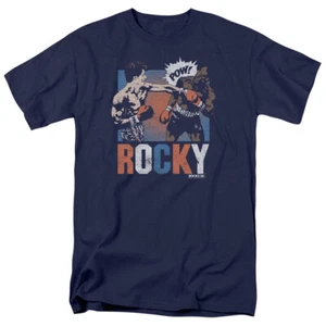 Rocky Rocky Pow T Shirt Mens Licensed Boxing Movie Tee Balboa Navy - Picture 1 of 2