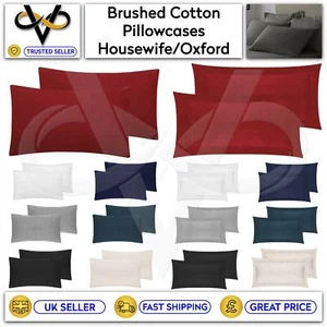 Flannelette 100 % Brushed Cotton Soft 1 Pair Of Pillowcases Housewife/Oxford - Picture 1 of 11