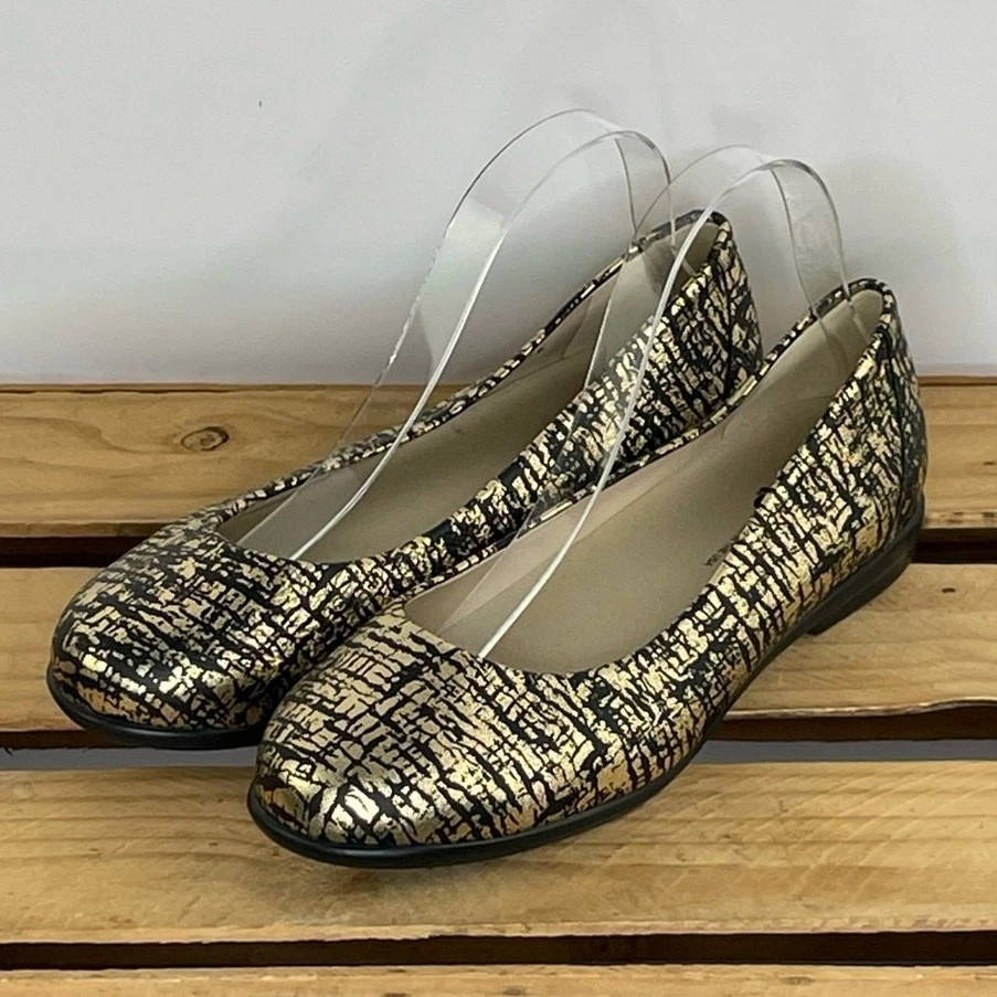 Zapatos sin cordones SAS Scenic Ballet planos dorados y negros para mujer talla 9M Foto 1 de 4