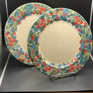 Marie Paurin Elchinger France Floral Plates Set of 2 10.5" Vintage Faience - Picture 1 of 5