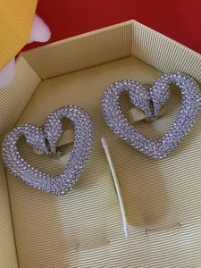 Swarovski Earrings Clip On Large White Silver Hearts Brand New Genuine💕❤️ - Picture 1 of 11