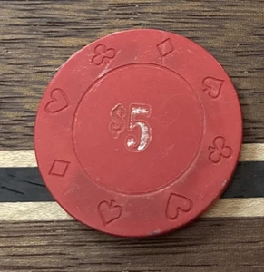Vintage $5 Casino Poker Roulette Chip unbekanntes Casino  - Bild 1 von 2