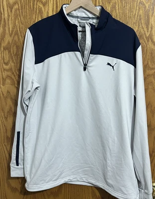 Puma GRANDE PWRWARM Hombres 1/4 Cremallera Popover Chaqueta - 574541 Azul Blanco  Foto 1 de 4