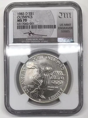 1983-D Los Angeles Olympics Silver Dollar NGC MS-70 - Mercanti Signature Label - Image 1 of 3