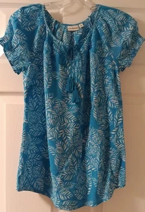  Kim Rogers Women's Turquoise & Cream Floral Shirt Size S - Picture 1 of 4