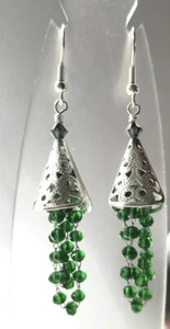 *PADDY'S PLAYGROUND* Pendientes colgantes verde plateado - Imagen 1 de 2