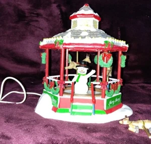 Lemax Christmas Carousel Village vtg Snowman RETIRED horses with box - Picture 1 of 6