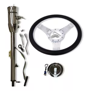 Chrome 30" Auto Steering Column For GM w/ Key & 14" Steering Wheel & Horn Button - Bild 1 von 12