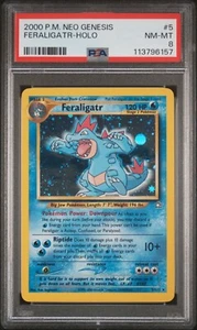 Pokémon NEO GENESIS #5 FERALIGATR HOLO Swirls PSA 8 (BIN6157) Graded Power - Picture 1 of 2