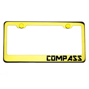Gold Chrome License Plate Frame COMPASS Laser Engraved Metal Screw Cap - Imagen 1 de 8