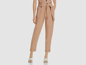 $118 Aqua Women's Beige Casual Tie Waist Crop Straight Leg Trousers Pants Size S - Picture 1 of 2