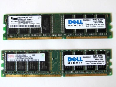 2x512MB Arbeitsspeicher DELL Memory DDR400 CL3 RAM  PC3200U-30330/-30330-0-B0 - Bild 1 von 4
