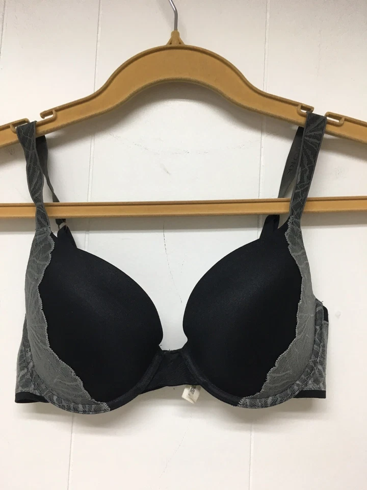 Donna Karan Bra Black Gray Lace 32D Push Up Underwire - Image 1 of 4