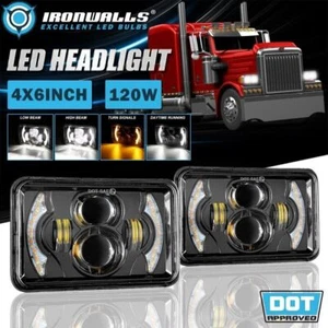 Faros LED 4x6" Hi-Lo DRL intermitente para Kenworth T800 W900 Freightliner - Imagen 1 de 12