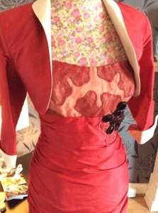Linea Raffaella Red Motb Silk Dress Bolero S 8 10 Away Until June - Picture 1 of 12