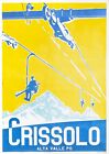 1947 Original Vintage Italian Ski Poster, Crissolo Alta Valle Po