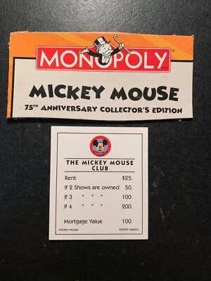 Monopoly   Mickey Mouse   MICKEY MOUSE CLUB   Title Deed Card   2004 - Image 1 of 4