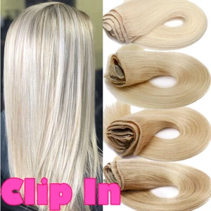 Clip In Human Hair Extensions 100% Remy Real Hair FULL HEAD HIGHLIGHT Ombre Sale - Picture 1 of 36