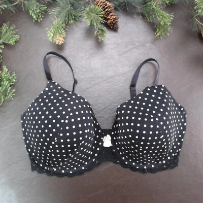 Adore Me Bra 36DDD Black Polka Dot Underwire Padded Adjustable Clasp Back - Image 1 of 4