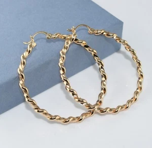 9K Gold Filled Prom 25 - 65 mm Twist Hoop Earring Ladies Evening Xmas A/615 - Picture 1 of 23