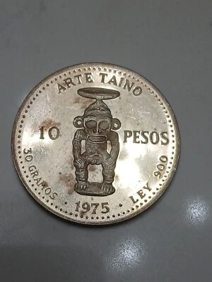 1975 Dominican Republic Silver 10 Pesos Arte Taino Coin First Silver - Image 1 of 4