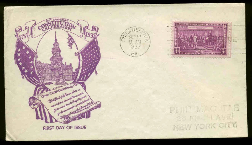 798 CONSTITUTION FDC PHILADELPHIA, PA PLANTY P36 WASHINGTON STAMP EXCHANGE  - Image 1 of 1