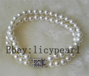 schöne 2 Reihe 6mm weiß schale perle armband 7.5 inch - Bild 1 von 4