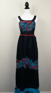 Black Floral Maxi Dress Cool 100% Cotton Border Summer BNWT Kushi Size 8 10 12 - Picture 1 of 10