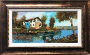 Guido Borelli "Case Sull 'Acqua" HAND SIGNED ORIGINAL FRAMED ART Italian Italy  - Picture 1 of 4