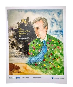 Print Elie Wiesel Jewish Art The Opposite Of Love Is Indifference 14" X 11" - Picture 1 of 8