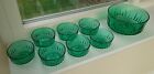 Set of 8 Vintage 1960s Arcoroc France Emerald Green Tempered Glass Desert Bowls