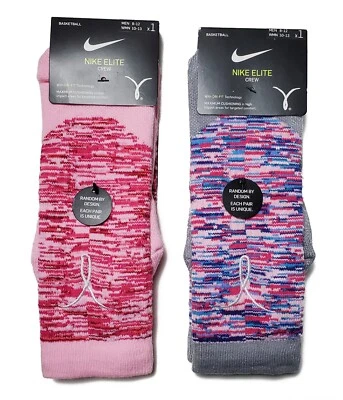 Nike Men Kay Yow Elite Basketball Crew Socks Pink or Grey Size XL - Image 1 of 3