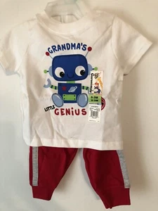 GARANIMALS SIZE 0-3 MONTHS TODDLER BOYS PANTS AND TOP  "GRANDMA'S LITTLE GENIUS" - Picture 1 of 4