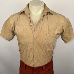 Vintage 60s 70s Velour Shirt Mens Small Shiny Soft Button Up Disco MCM Mod Nik - Picture 1 of 13