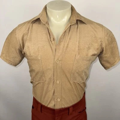 Vintage 60s 70s Velour Shirt Mens Small Shiny Soft Button Up Disco MCM Mod Nik - Image 1 of 4